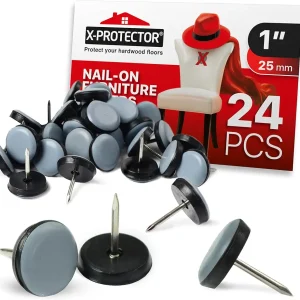 Chair Glides X-Protector � 1" Furniture Glides 24 pcs � Grey Nail-on Chair Sliders � Premium Chair Leg Floor Protectors � Slide Effortlessly with Chair Leg Pads That Protect Your Floor!