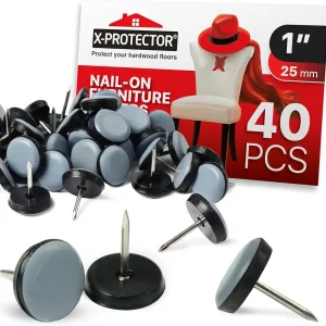 Chair Glides X-PROTECTOR � 1" Furniture Glides 40 pcs � Grey Nail-on Chair Sliders � Premium Chair Leg Floor Protectors � Slide Effortlessly with Chair Leg Pads That Protect Your Floor!