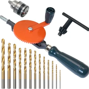 CheeMuii Powerful Speedy Hand Drill 1/4 Inch Manual Drill with 13 Pcs Drill Bit Set Chuck and Key for Wood Plastic Soft Metal