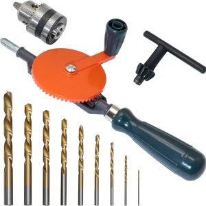 CheeMuii Powerful Speedy Hand Drill 3/8 Inch Manual Drill with 9 Pcs Drill Bit Set Chuck and Key for Wood Plastic Soft Metal