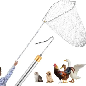 Chicken Catching Net,30 to 75 inches Adjustable Pole Chicken Catcher Leg Hook, Suitable for Catching Small Duck,Goose,Bird,Fish, Skunk Bat and Raccoon etc?15.3 x 23.2 Inch Net with 75.5 Inch Pole?