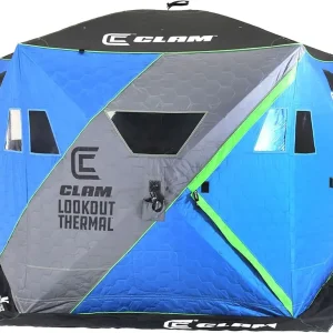 CLAM X500 Insulated 90 Gram Full Thermal Trap 63.5 Square Foot 5 Sided Lookout Outdoor Fishing Hunting Hub Tent Shelter with Flex-Tested Poles