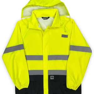 Class 2 Hi Vis Safety Hooded Rain Shell