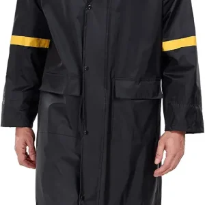 Classic Long Raincoat for Men Waterproof Hooded Rain Jacket Poncho Breathable Lightweight Rainwear for Work Fishing