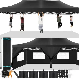 COBIZI 13x26 Pop Up Canopy with 6 Sidewall,Heavy Duty Canopy UPF 50+ All Season Wind Waterproof Commercial Outdoor Wedding Party Tents for Parties Canopy Gazebo with Roller Bag(13 x 26 ft Black)