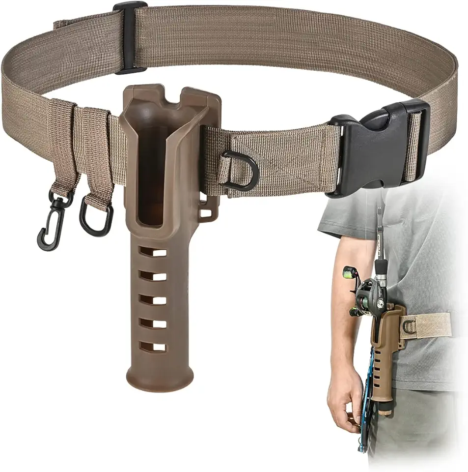 CODEK Fishing Waist Belt Rod Holder - Adjustable Wading Belt With Portable Pole Inserter for Spinning, Casting Reel, Surf, Kayak, Fly Fishing Gear Accessories - Wader Strap