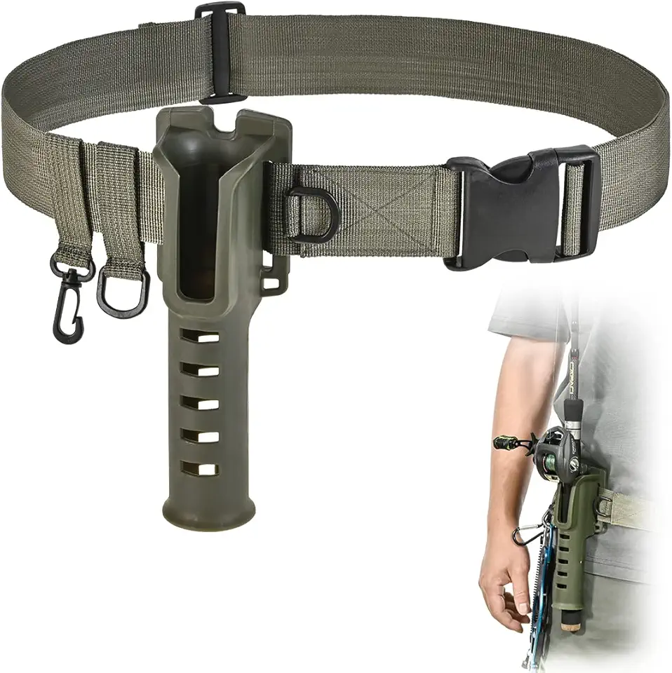 CODEK Fishing Waist Belt Rod Holder - Adjustable Wading Belt With Portable Pole Inserter for Spinning, Casting Reel, Surf, Kayak, Fly Fishing Gear Accessories - Wader Strap