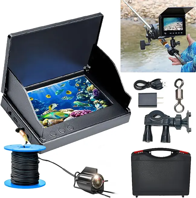 Colitt- Underwater Fishing Camera, 220� Wide-Angle Lens Underwater Fishing Camera with 12pcs Infrared Lights, 4.3 in HD 1080P Monitor, for Lake, Boat, Ice Fishing (4.3" Screen - 98 ft Camera)