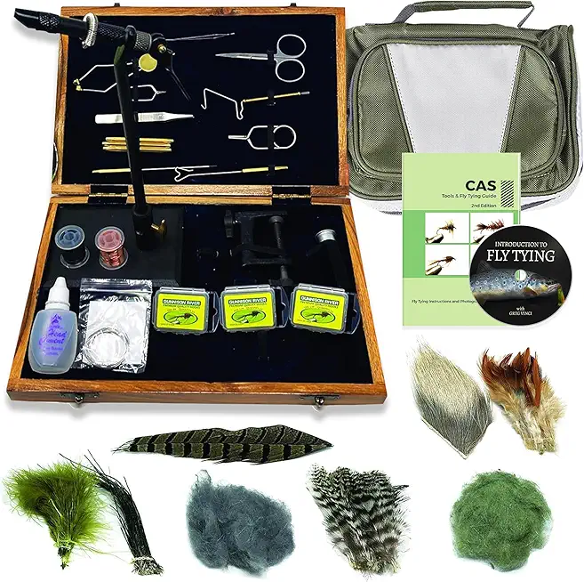 Colorado Angler Fly Tying Kit for Fly Fishing - Fly Tying Kit for Beginners & Enthusiasts, Includes Rotary Fly Tying Vise, Wooden Box and DVD Included