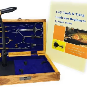 Colorado Anglers - Fly Tying Standard Tool Kit with Wooden Box & Book, Rotary Vise, Bobbin, Scissors, Whip Finisher, Complete Fly Fishing Set for Beginners & Pros