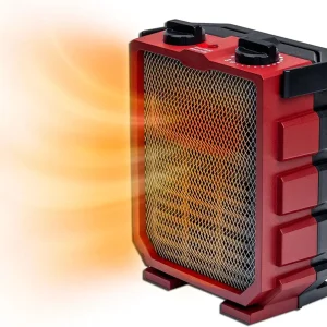 Comfort Zone Space Heaters for Indoor Use, Heater and Fan, Adjustable Thermostat, Garage Heater, Shop Heater, Foldable Carry Handle, Fast Heating, Overheat Protection, Tip Over Switch, Red