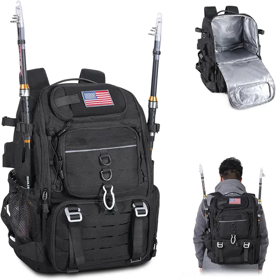 CONTAIL 37L Fishing Tackle Backpack with Cooler,Mens Military Tactical Pack,Molle Outdoor Rucksack