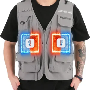 Cooling and Heating Fishing Vest for Men, Semiconductor Tech with 12V 15000mAh Battery, Lasting 4-9 Hours, 6 Modes (52�F - 120�F in 3 Seconds), 13 Multi Pockets