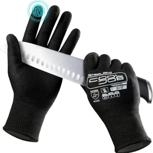 COOLJOB A3 Cut Resistant Fishing Gloves for Men, Touchscreen Safety Work Gloves with Grip Nitrile Rubber Coating for Glass Handling Wood Carving, Saltwater Fishing Gear, Black, Medium, 1 Pair