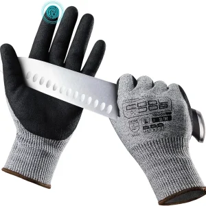 COOLJOB A3 Cut Resistant Fishing Gloves for Men, Touchscreen Safety Work Gloves with Grip Nitrile Rubber Coating for Glass Handling Wood Carving, Saltwater Fishing Gear, Grey, Medium, 1 Pair