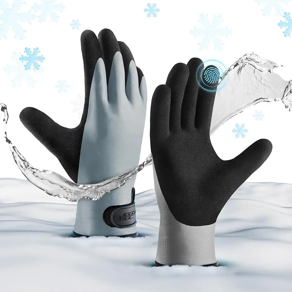 COOLJOB Thermal Warm Winter Work Gloves with Grip, Rubber Coated Touchscreen Waterproof Freezer Gloves for Warehouse, 1 Pair