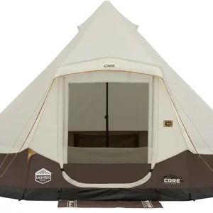 CORE 6 Person Bell Tent with LED Lights | Spacious Family Lighted Tent with Carry Bag for Camping, Glamping, and Backyard Adventures