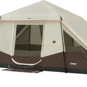 CORE Instant Cabin Tent with LED Lights | Large Family Lighted Pop Up Tent with Carry Bag for Camping, Glamping, and Backyard Adventures | Included Storage Pockets for Camp Accessories