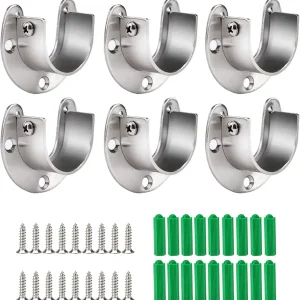 Cosweet 6 Packs Stainless Steel Closet Pole Sockets- Closet Rod End Supports, Flange Set Rod Holder with Screws for Easy Installation&Quick Removal (U Shaped)