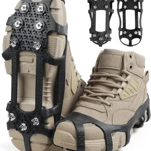 Crampons Ice Cleats for Shoes and Boots Traction Snow Cleats with 9 Studs Snow Cleats Chains Non Slip Rubber Crampons for Hiking Boots Men Women Ice Snow Winter Walking Climbing Fishing