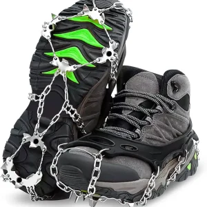 Crampons Ice Cleats Traction Snow Grips for Boots Shoes Women Men Anti Slip 19 Stainless Steel Spikes Safe Protect for Hiking Fishing Walking Climbing Mountaineering Jogging