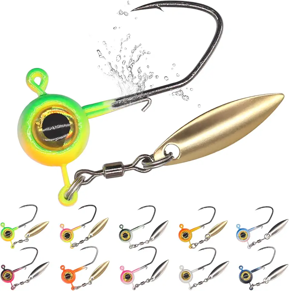 Crappie Jig Heads Kit With Underspin Spinner Blade, Lures and Jigs for Fishing - 30 & 50 Pack, 1/8, 1/16, 1/32 oz