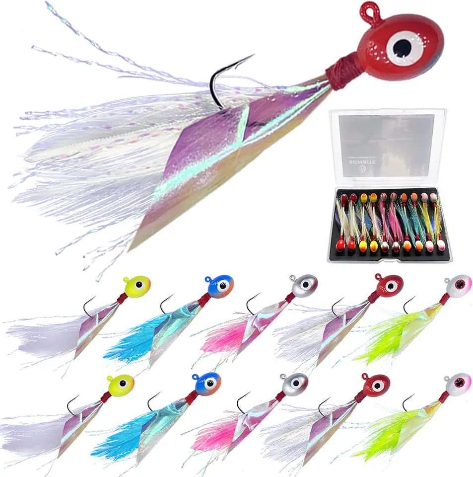 Crappie Jigs Oval Crappie Jig Heads with Hand-Tied Feather Rainbow Skin,10/20Pcs Crappie Fishing Lures Kit for Bass Crappie Trout Walleye Panfish Sunfish 1/32oz 1/16oz 1/8oz