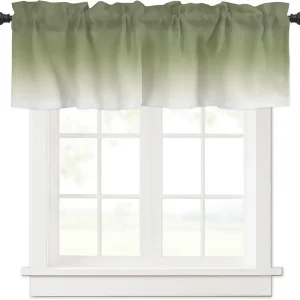 Curtain Valance 42" x 12", Sage Green Ombre Window Valances Rod Pocket Curtains Drapes, Farmhouse Sage Green Ombre Short Topper Curtain for Kitchen Cafe Living Room, 1 Panel