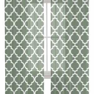 Curtains Sheer Valance Window 2 Panels Set, Country Sage Green Morocco Minimalist Drapes, Rod Pocket Curtain Draperies Decor for Kitchen Bedroom Living Room Drapes, 52" Wx72 L