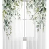 Curtains Sheer Valance Window 2 Panels Set, Sage Green Eucalyptus Leaf Flower Plant Drapes, Rod Pocket Curtain Draperies Decor for Kitchen Bedroom Living Room Drapes, 52" Wx84 L