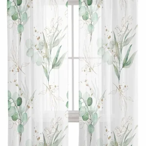 Curtains Sheer Valance Window 2 Panels Set, Sage Green Eucalyptus Leaf Plant Print Drapes, Rod Pocket Curtain Draperies Decor for Kitchen Bedroom Living Room Drapes, 52" Wx72 L