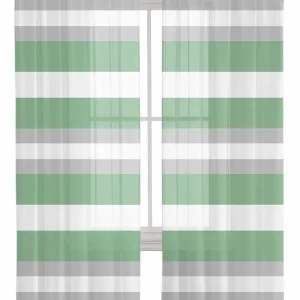 Curtains Sheer Valance Window 2 Panels Set, Sage Green Ombre Grey Striped Drapes, Rod Pocket Curtain Draperies Decor for Kitchen Bedroom Living Room Drapes, 52" Wx84 L