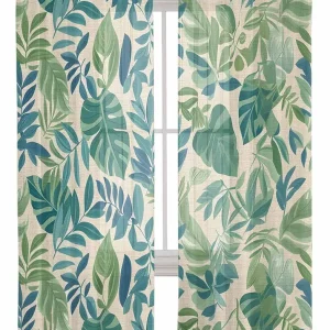 Curtains Sheer Valance Window 2 Panels Set, Summer Sage Green Tropical Plants Pastoral Linen Drapes, Rod Pocket Curtain Draperies Decor for Kitchen Bedroom Living Room Drapes, 52" Wx84 L