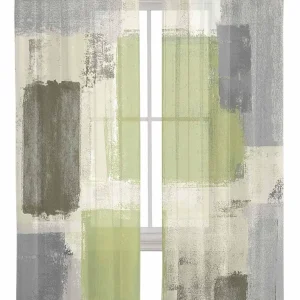 Curtains Sheer Valance Window 2 Panels Set, Vintage Sage Green Paint Abstract Art Texture Drapes, Rod Pocket Curtain Draperies Decor for Kitchen Bedroom Living Room Drapes, 52" Wx72 L