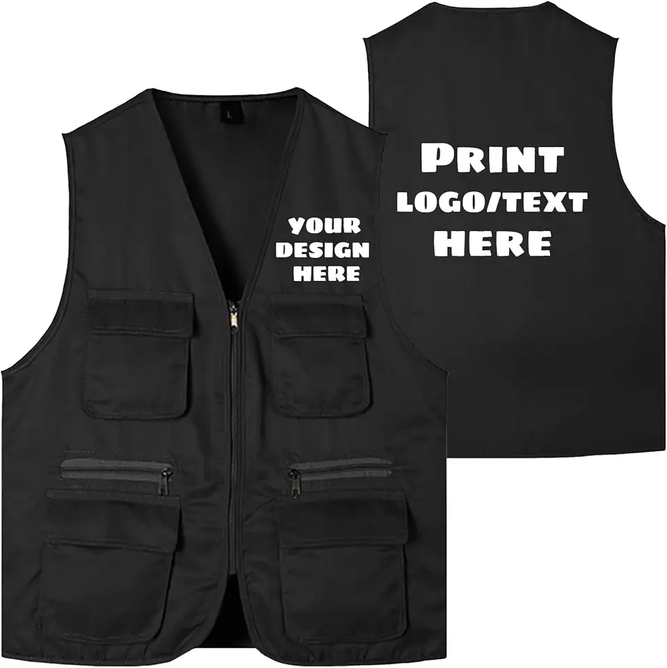 Custom Mens Fishing Vest Lightweight Outdoor Work Vest with Pockets Work Travel Photo Cargo Sleeveless Jacket