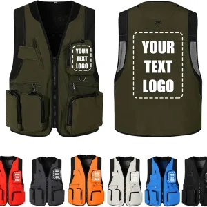 Custom Men's Fishing Waistcoats Multi Pocket Outdoor Vest Safari Hunting Hiking Vest Jacket Breathable Photography Top