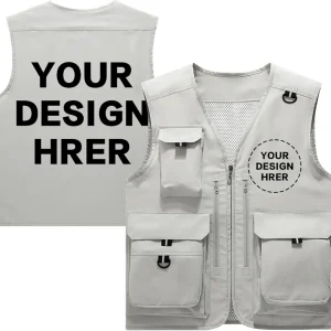 Custom Your Logo Mens Outdoor Work Vest for Fishing Lightweight Sleeveless with Multi Pocket Photography Teamwork