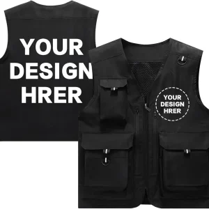 Custom Your Logo Mens Outdoor Work Vest for Fishing Lightweight Sleeveless with Multi Pocket Photography Teamwork