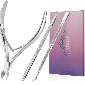 Cuticle Trimmer with Cuticle Pusher and Cutter-YINYIN Cuticle Remover Nippers Professional Stainless Steel Cutter Clippers,Pedicure Manicure Tools for Fingernails Toenails(Silver)