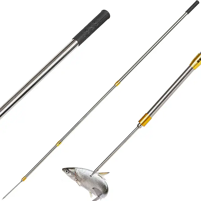 Cyfie Telescopic Multi-Size Fishing Gaff Hook for Flounder Gig, Stainless Steel Fishing Hunting Harpoon Pole with Spear Hook Barbed, Heavy Duty Frog Flounder Gig for Ice Fishing Saltwater Sea