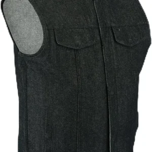 Daniel Smart Biker Vest for Men Rough Blue & Black Denim Vest with Unique Scoop Collar Design & Concealment Armory Pocket