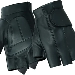 Daniel Smart Deerskin Leather Motorcycle Gloves for Men Fingerless Biker Gloves with Gel Palm and Wrist Strap