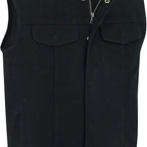 Daniel Smart Men Denim Vest Scoop Collar Motorcycle Vest for Men with Concealment Armory Pockets & Hidden Zipper