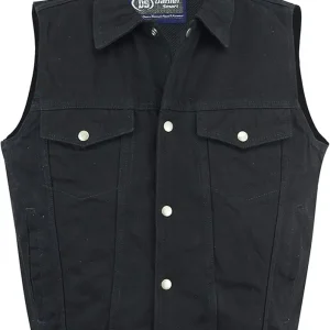 Daniel Smart Sleeveless Denim Biker Vest for Men Unique Raw Blue & Black Jean Vest with Snap Closure & Multiple Carry Pockets