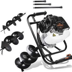 DC HOUSE Post Hole Digger, 52cc 1800W Gas Powered Earth Auger Earth Digger, Auger Post Hole Digger with Two Drill Bit 6" & 10" and Extension Rods, for Fence, Farmland and Garden, EPA Certified