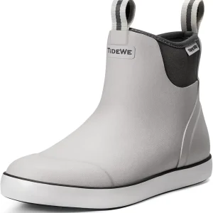 Deck Boots for Men, Waterproof Fishing Boots, Slip On Neoprene Rubber Ankle Rain Boots for Boating (Black Orange, Light Grey & Grey Brown, Size 7-14)