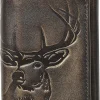 Deer Trifold Wallet for Men and Outdoorsmen, Camou Lining, Full Grain Cowhide Leather Wallet, Black
