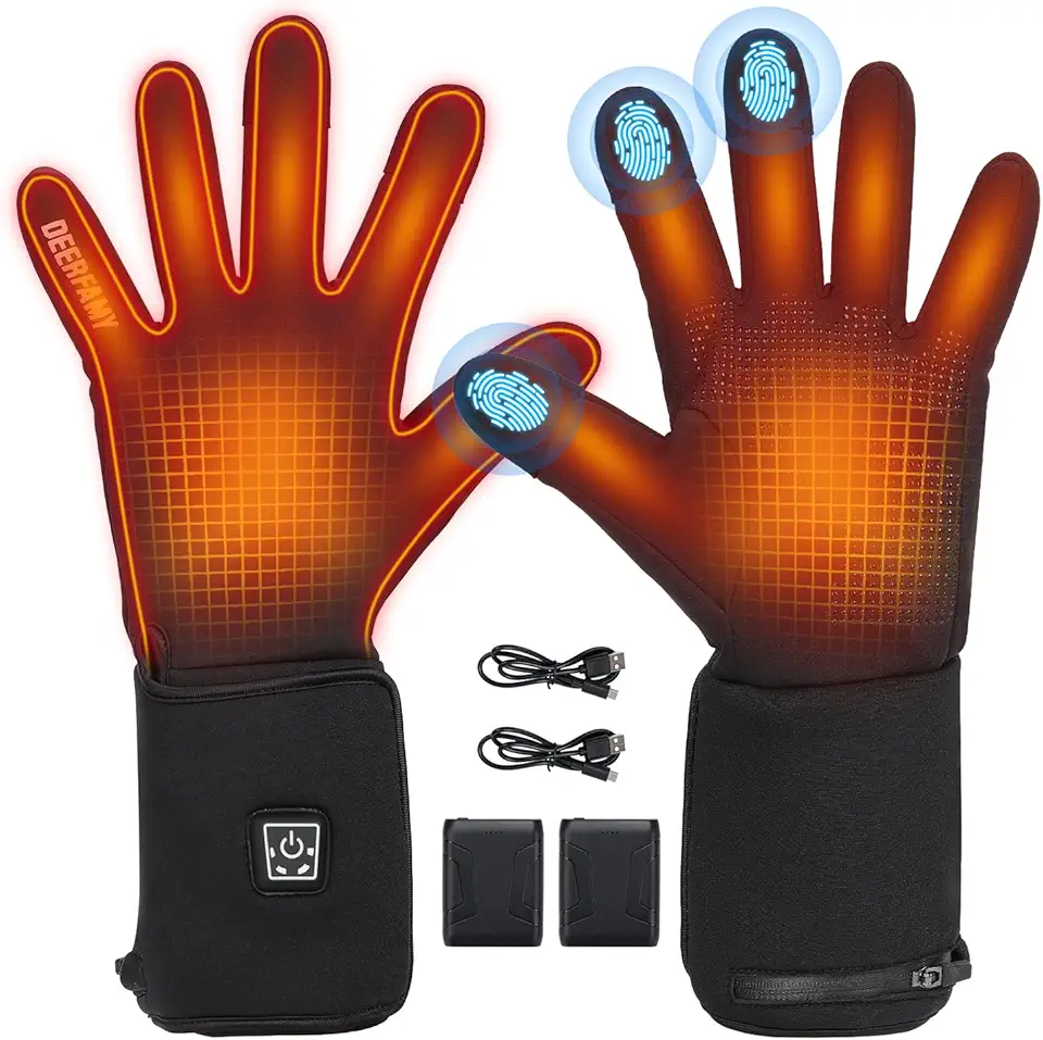 DEERFAMY Heated Gloves for Men Women,Touchscreen Thin Gloves Heated Ice Fishing Gloves with Electric Battery 2500mAh, Adjustable Hand Warmer, Heating Gloves for Hiking Skiing Cycling, Black