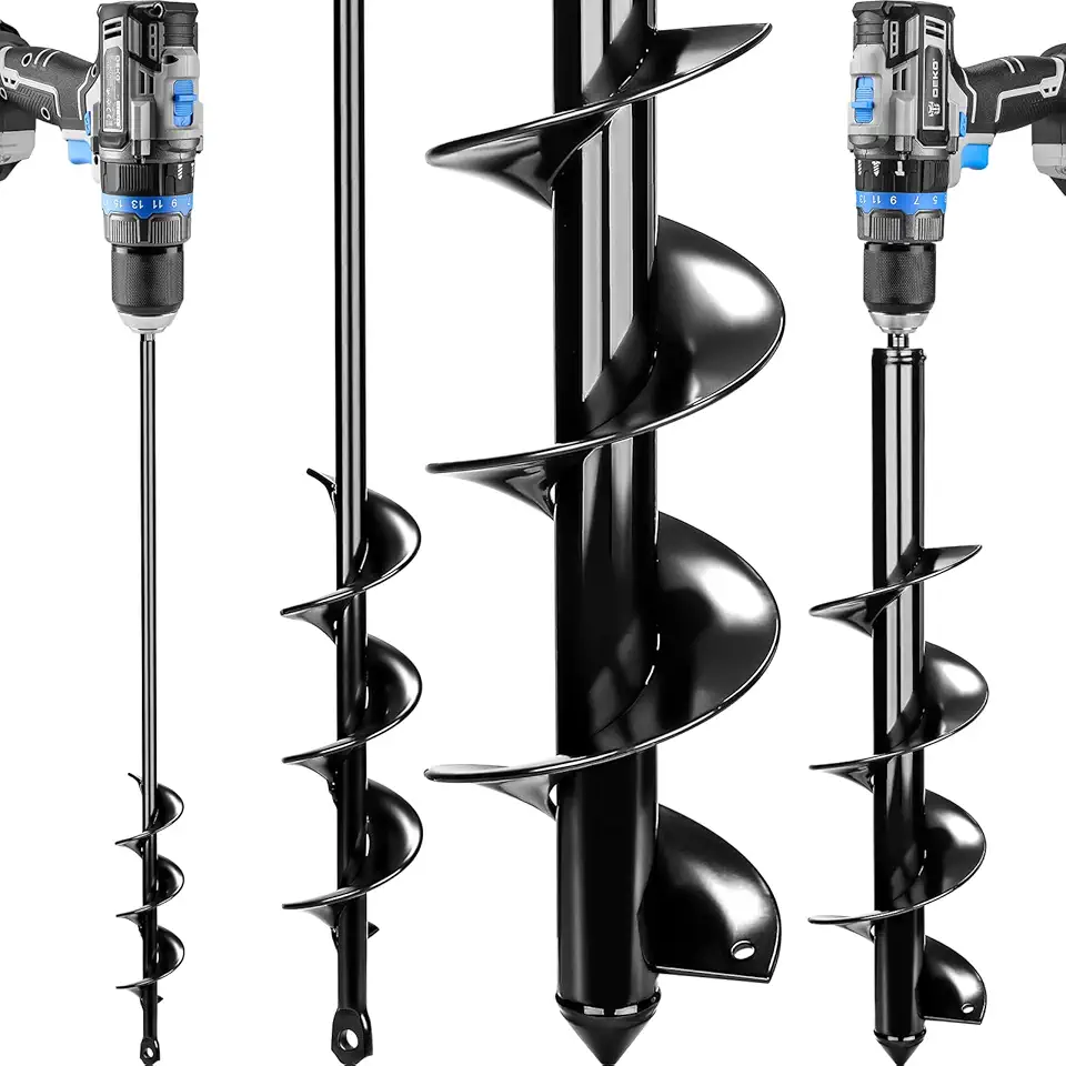 DEKOPRO Garden 2 Pack Auger Drill Bit Set for Planting 3.6"x16"and 1.6"x16.5"Auger Drill Bit Plant Flower Bulb Auger Spiral Hole Drills- Fits 3/8 Hex Drive Drills