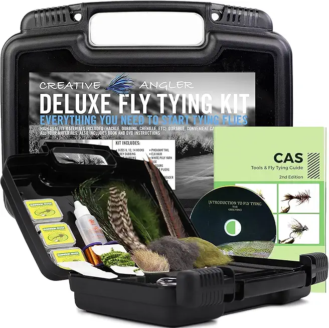 Deluxe Fly Tying Kit for Fly Fishing - Complete Fly Tying Tools Kit, Ideal for Beginners and Pros, Includes Fly Tying Feathers, Vice, Bobbin, Rotary Tool for Your Fly Tying Station